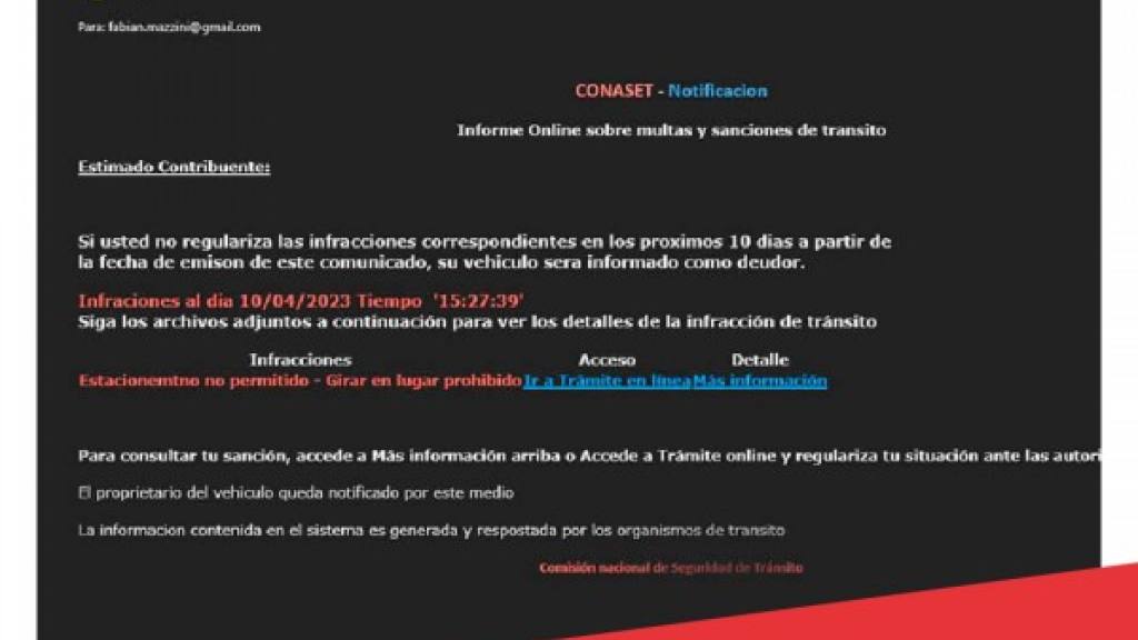 Mail falso, Conaset