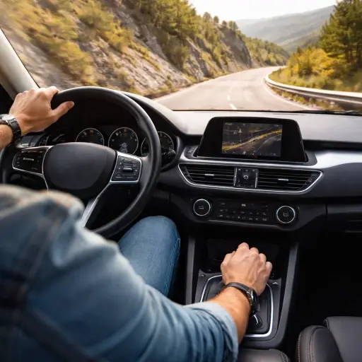 Conducción con freno motor en carretera ,Imagen referencial · IA generada