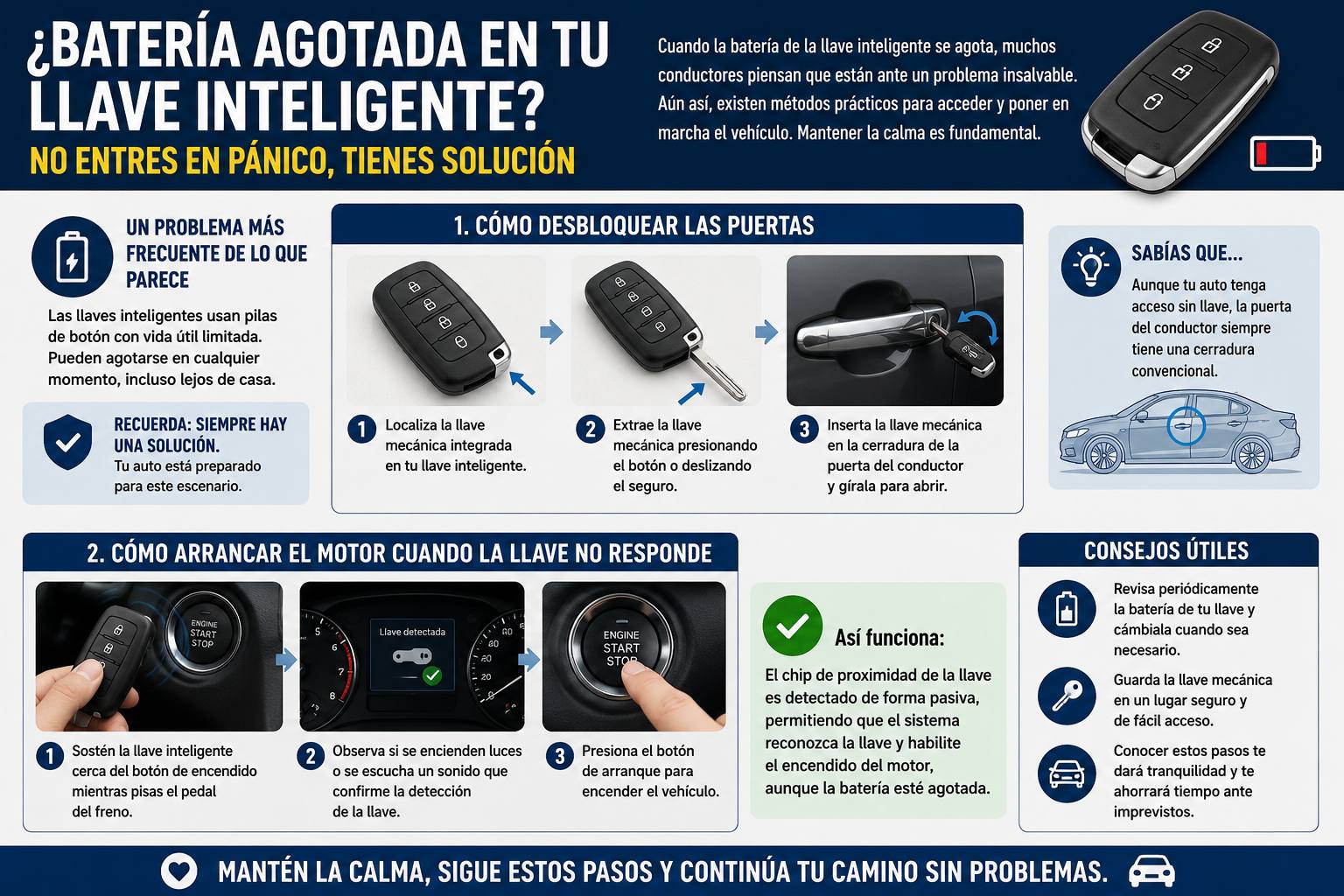 Infografía baterñia agotada en llave inteligente - Equipo Autoguía