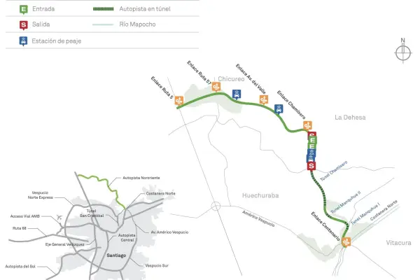Mapa de la autopista ,autopistanororiente.cl