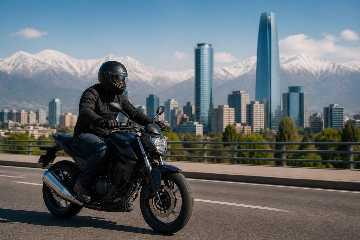 Motociclista en Santiago ,Imagen generada por IA / ChatGPT
