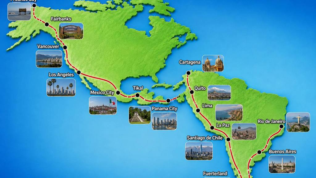 Ruta de viaje por las Américas, Generada por IA / ChatGPT